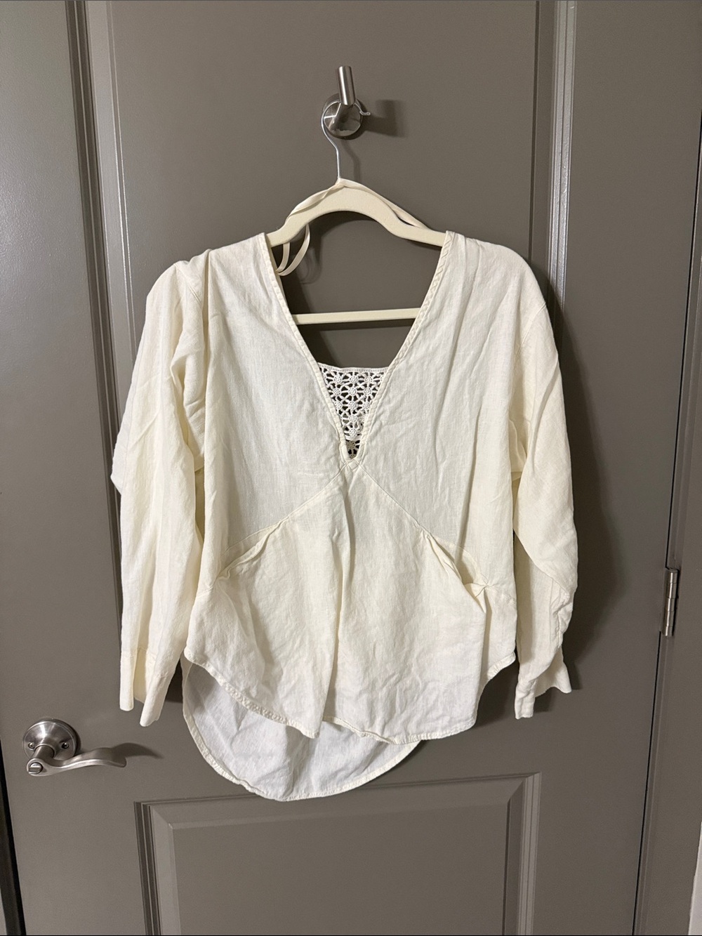 Free People Cream V-Neck Crochet Inset Tunic